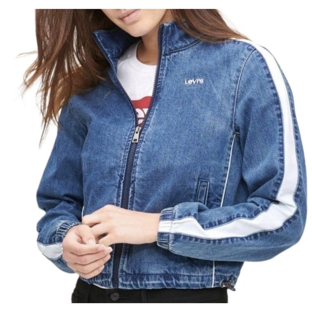 LEVI Denim coaches track jacker, full zip up, sports stripe, adjustable waist